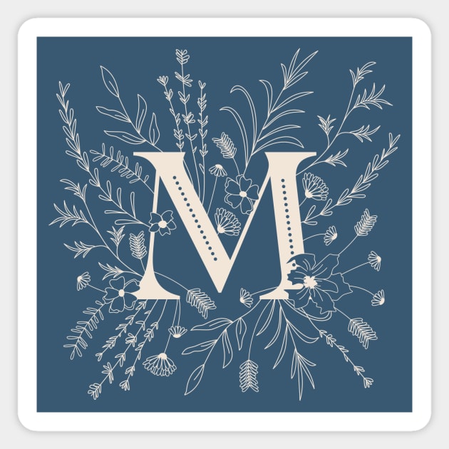 Botanical Letter M (Lake Blue) Sticker by Cascade Patterns